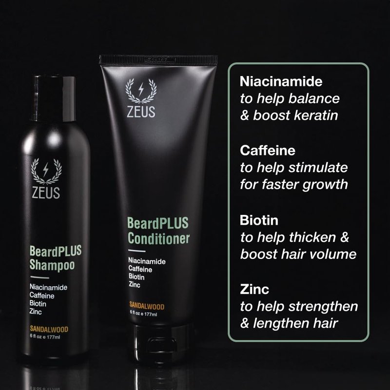 BeardPLUS Beard Shampoo & Conditioner Set for Men - Hydrating Hair Growth Treatment with Biotin & Caffeine | Made in USA