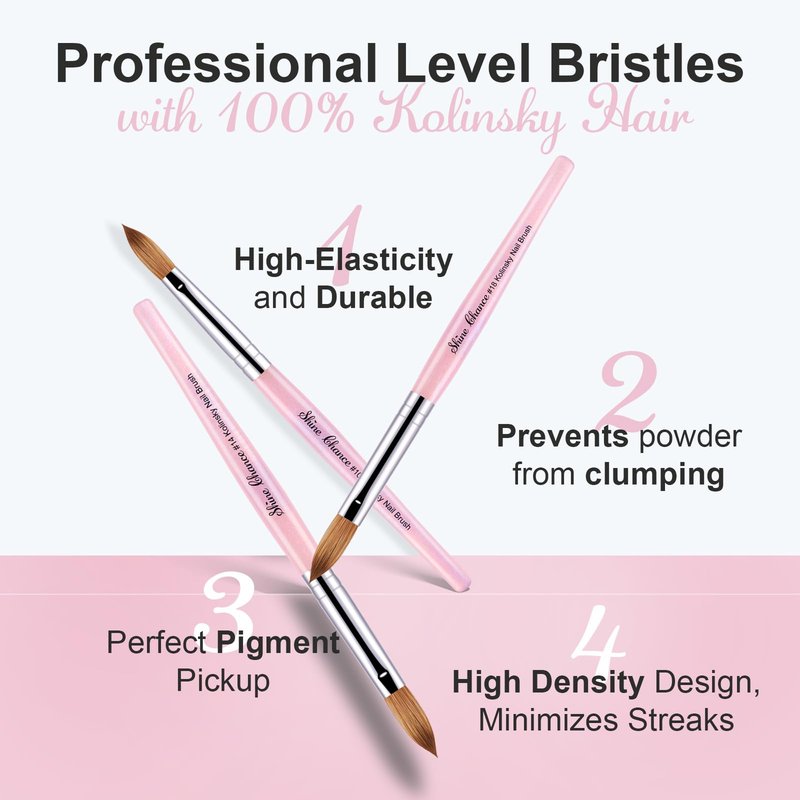 Acrylic Nail Brush Size 18, 100% Pure Kolinsky Nail Brush for Acrylic Application, Professional Nail Extension Manicure Tool Nail Drawing Pen for DIY Home Salon(Pink)