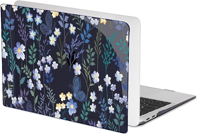 LCMOCICO for M1 MacBook Air 13 Inch Case 2021 2020 2019 2018 Release M1 A2337 A2179 A1932 Cover with Retina Display & Touch ID, Printed Pattern Plastic Hard Shell Case, Meadow Wildflower Black