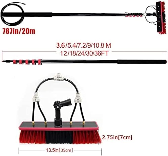 Telescopic Window Cleaning Pole 3.610.8m Water Fed Brush for Solar Panel & Conservatory Roof Cleaning 10.8m/36FT Essential Cleaning Tool for Photovoltaic Panels