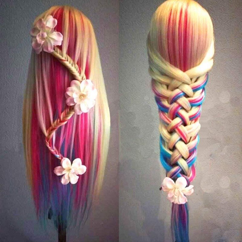 Colorful Mannequin Head - 29" Synthetic Hair Doll for Hair Styling & Braiding Practice | Professional Cosmetology Training Manikin with Clamp Stand