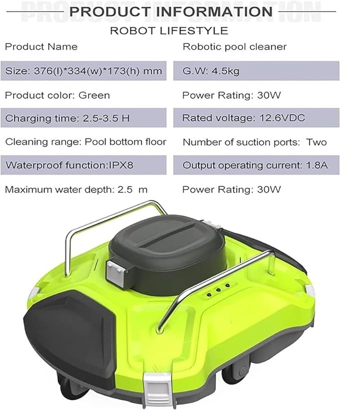 Robotic Pool Cleaner Pool Vacuum Pool Vacuum for Above Ground Pools Swimming Pool Cleaner Robot Automatic 5000mAh Intelligent Rechargeable