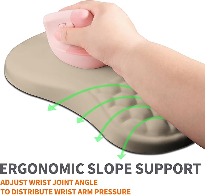 Armanza Ergonomic Joint Wrist Support Mouse Pad with Memory Foam Cushion Massage Bump, Carpal Tunnel Pain Relief Mousepad Slope Design for Wrist Rest, 11.8x7.9 in, Apricot