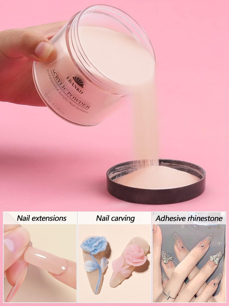 EBANKU Acrylic Powder Nude 120g/4.23oz Professional Acrylic Nail Powder for 3D Fingernail Carving & Nail Extensions Manicure, Long Lasting, No Nail Lamp Needed