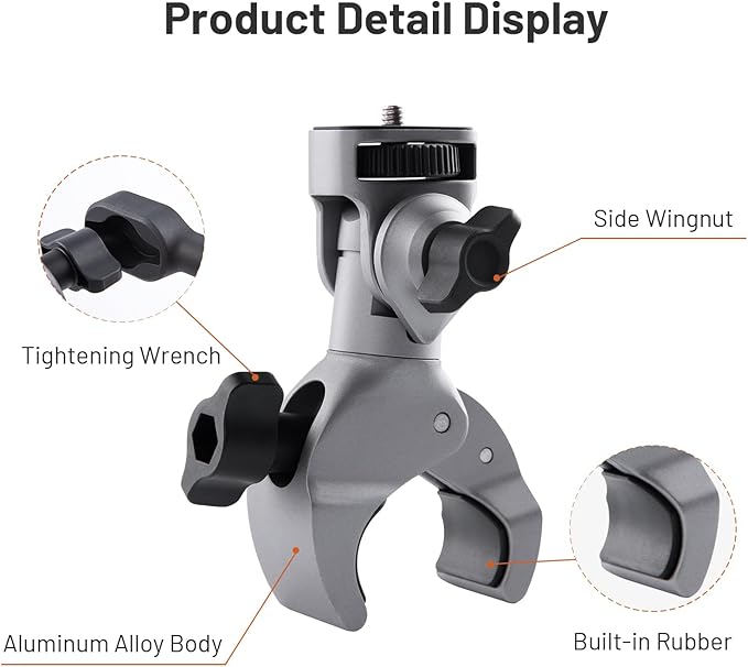 PGYTECH CapLock Super Clamp Mount, Aluminum Alloy Bracket, Crab Heavy Duty Clamp with 1/4" Screw for Gopro 13/12, DJI Osmo 360/Action 6/5 Pro/Pocket 4/3/Xtra Muse, Insta360 Ace Pro2/X5, Action Camera