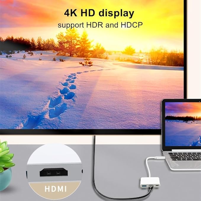 USB-C Digital AV Multiport Adapter, 4K@60Hz, 3-in-1 USB C to HDTV Adapter, 100W PD Charging and USB 3.1 Port, USB C Hub Compatible with iPhone 16/15, iPad Pro, MacBook, Samsung