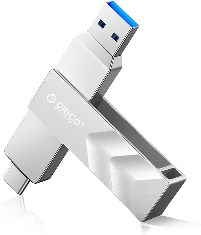 ORICO 2TB Portable Solid State Drive, 1050MB/s Dual-Port Rotating Metal External SSD with 90° Click-Stop, Reliable Storage for iPhone 17, 16 Series, Type-C Smartphone, Mac, Audio, Vehicle - A101
