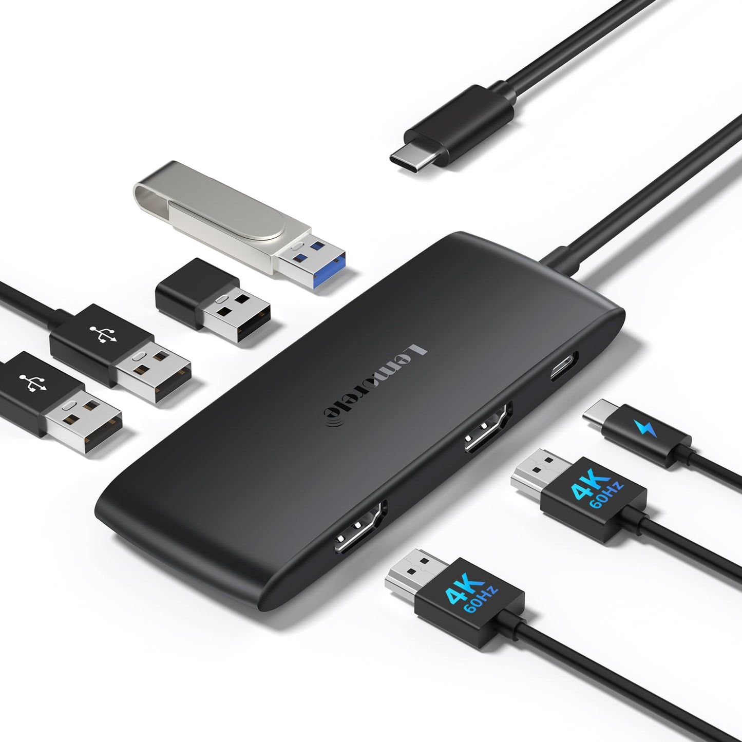 Lemorele Docking Station Dual Monitor 4K 60Hz, 7 in 1 USB C Dongle Multiport Hub Adapter w/2 HDMI + 1 USB 3.0+ 3 USB 2.0+ 1 PD 100W, for MacBook/Dell/HP/Lenovo ThinkPad Type-C Laptop