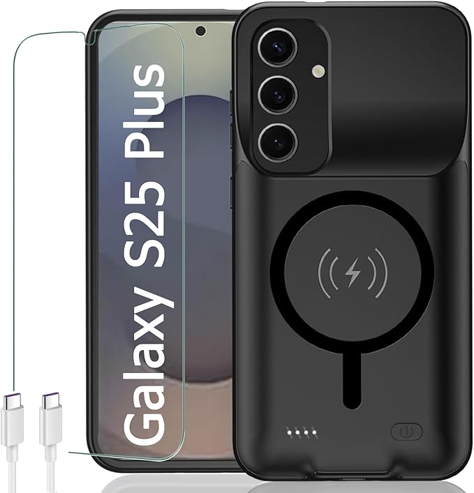 KCKEBLM Battery Case for Galaxy S25 Plus, [12000mAh] Slim Portable Protective Fast Charging Case Backup Power Bank Battery Case Compatible with Galaxy S25 Plus-6.7 inch-Black
