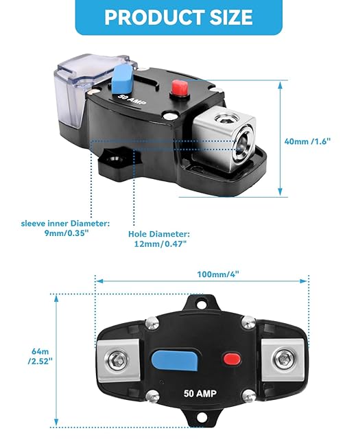 BULVACK 60A Resettable Circuit Breaker - 60 Amp Self Recovery with Manual Reset Button for Car Audio & Amps Protection