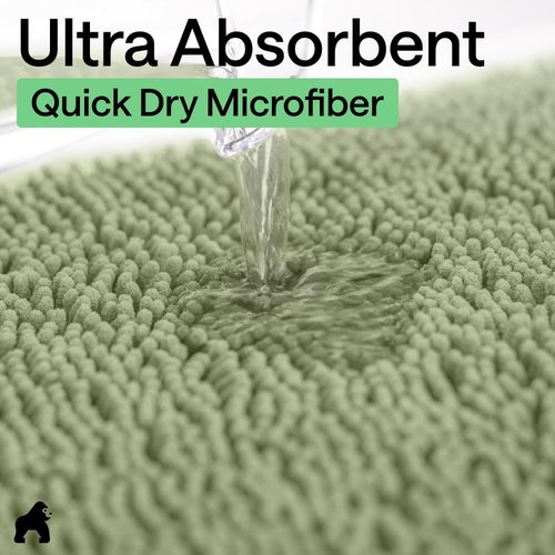 GORILLA GRIP Bath Rug Mat - Soft Absorbent Chenille with Quick Dry Microfiber | 48x24 Sage Green