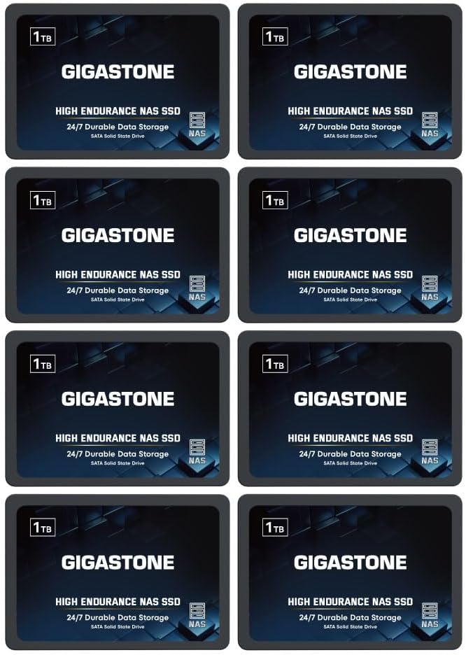 Gigastone 【NAS Certified】 1TB High Endurance SSD (8-Pack) Up to 550MB/s TLC Flash with SLC Caching 24/7 Reliable for Gaming/PC/NAS SSD 5-Year Warranty 2.5" SATA Internal Solid State Drives RAID Disk