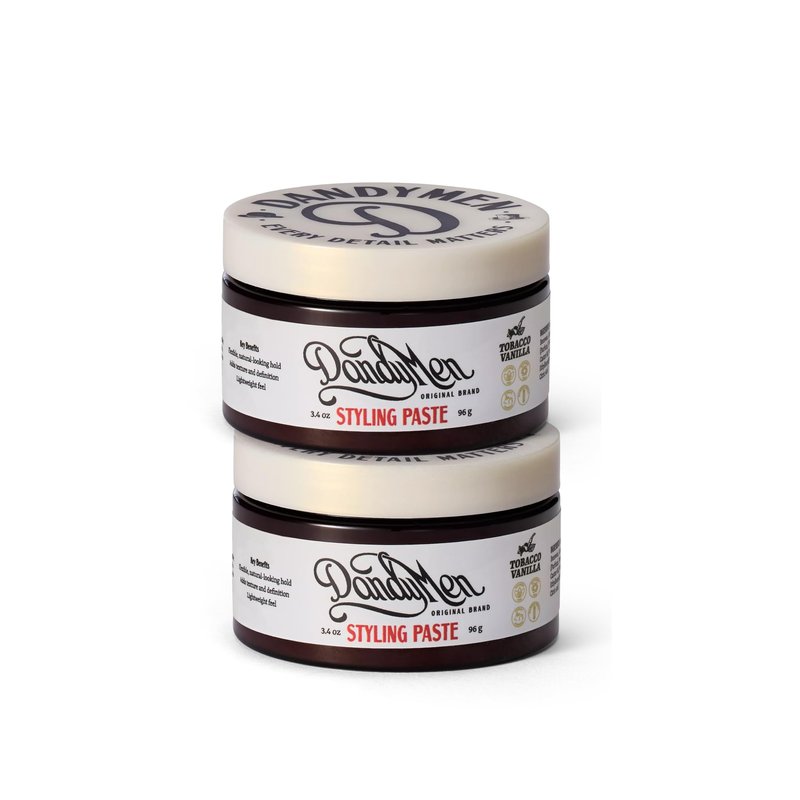 DandyMen Hair Styling Paste for Men | Medium Hold | Flexible Control & Natural Shine | Beeswax with Pro-Vitamin B5 | Tobacco Vanilla Scent | 3.4 oz, 2-Pack