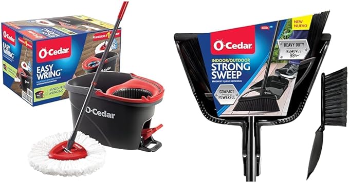 O-Cedar Sweep & Spin Mop Duo | EasyWring Mop + Strong Sweep Broom & Brush