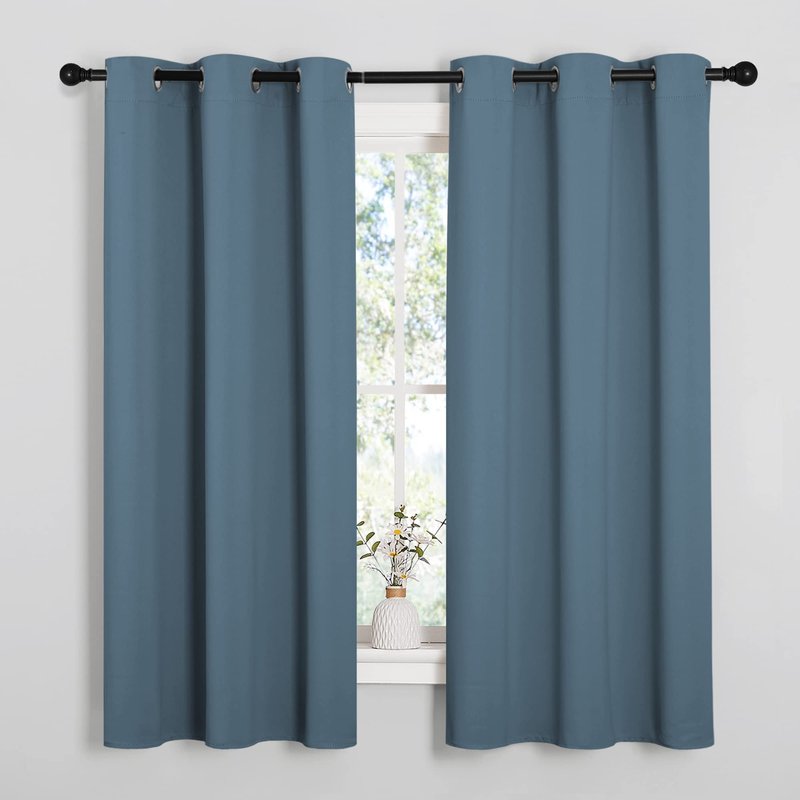 NICETOWN Smoky Blue Blackout Curtains 63 inches Length for Kitchen, 2 Panels, 34" Wide, Thermal Insulated Decoration Drapes for Small Window