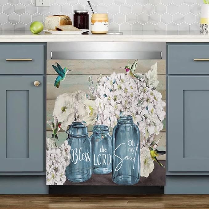 Wowfeel Rustic Farmhouse Floral Dishwasher Cover Magnet, 23 W x 17 H inch, 1 Count, PVC and PET Film