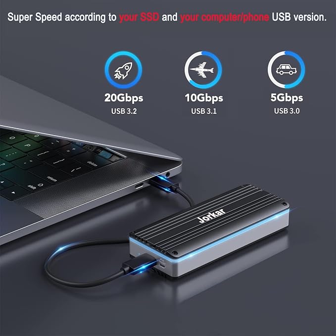 Jorkar External SSD Enclosure USB-C 3.2 for 12+16 Pin MacBook SSD, Hard Drive Reader for A1466 A1465 A1502 A1398 SSDs Mac Air/Pro mid 2013-2017, Portable Aluminum SSDs Case with Indicator
