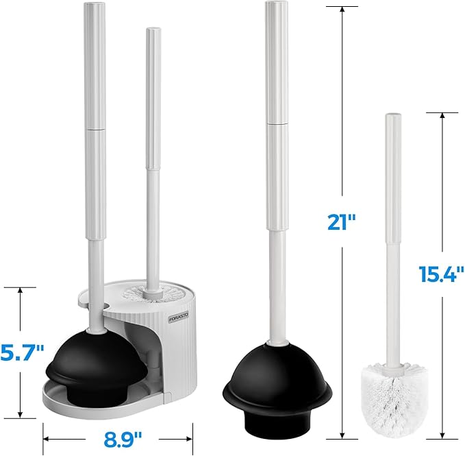 2Pack 2 in 1 Toilet Plunger and Brush Set,Extended Handle Plunger,Toilet Bowl Brush Plunger Set,Bathroom Cleaning Tools,Cleaning Brush,Toilet Brush Plunger Combo,Cream Grey（21inch）