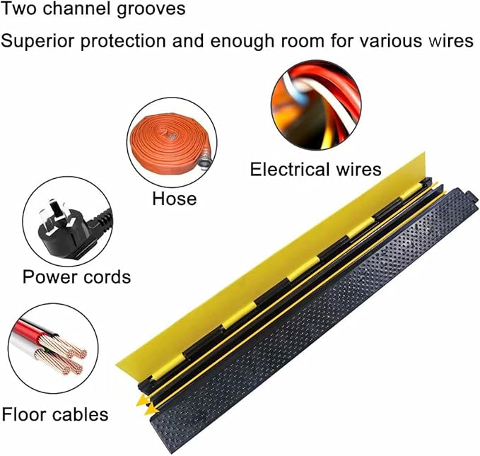 YONSHENG Rubber Cable Ramp Cord Cover Cable Protector Ramps Wire Hose Protective 2 Channel 22000Lbs Load Capacity Traffic Speed Bump for Asphalt Concrete Gravel Driveway Indoor Outdoor, 2 Pack