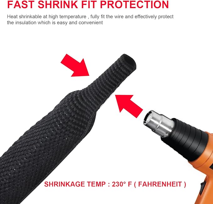 BuyUneed Heat Shrinkable Braided Sleeving 2:1 Ratio- Abrasion Protection Flexibility Wiring Harness Cable Sheath (3/4" ID, 30ft)