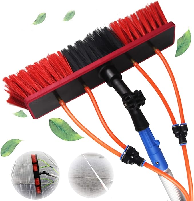 Telescopic Water Fed Window Cleaning Pole & Brush - Extendable Solar Panel Cleaner Tool, 3-11M Reach, 30cm Brush Head, Ideal for Outdoor Roof Washing & Conservatories