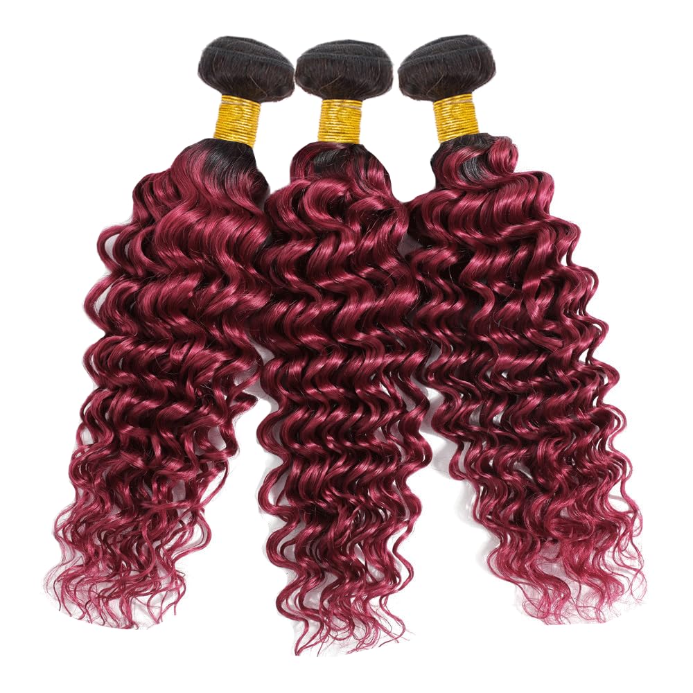 Red Bundles Human Hair Color Burgundy Deep Wave Bundles Brazilian Unprocessed Virgin Hair 10 12 14 Inch For Women