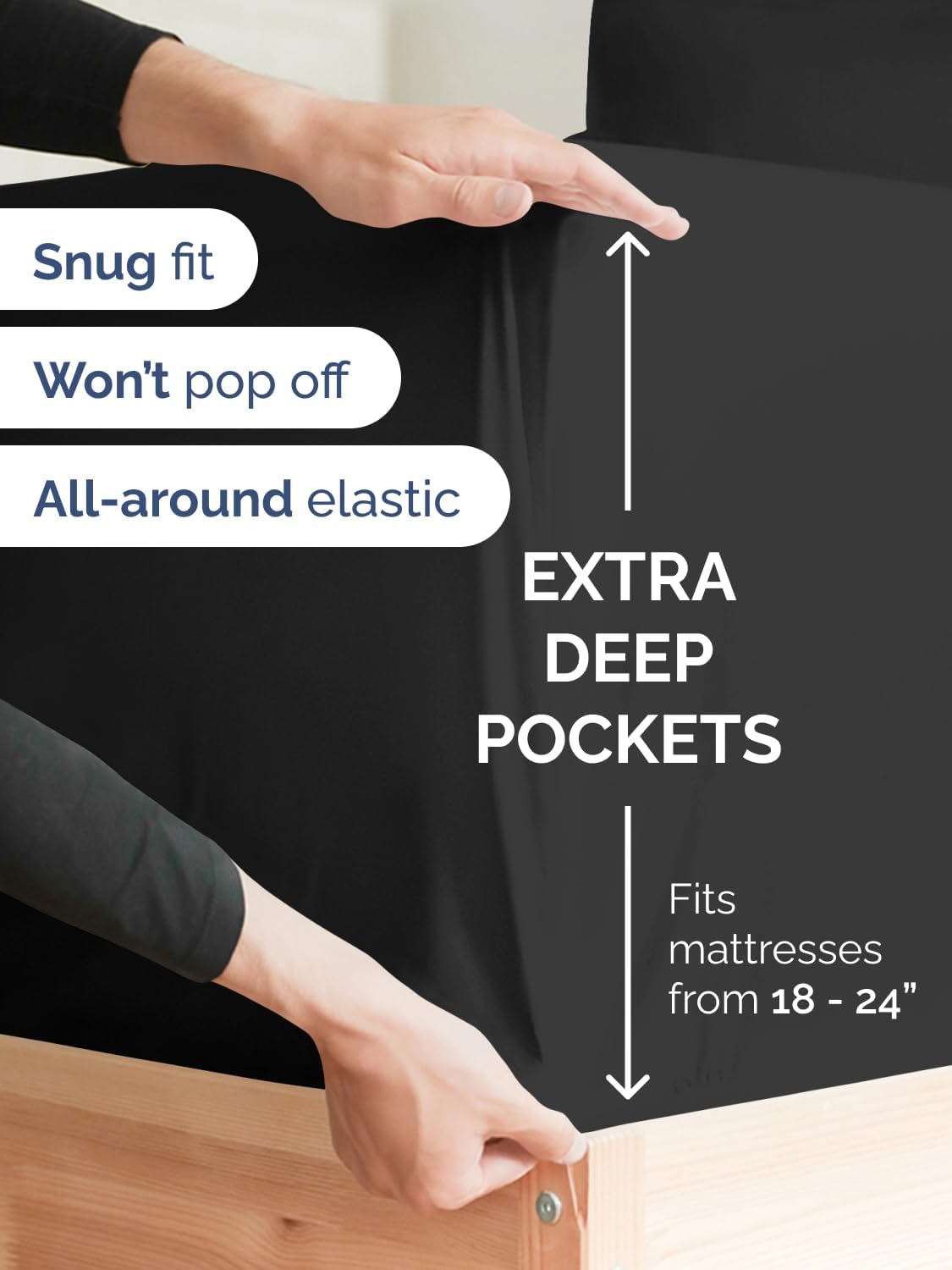 Skiennix Extra Deep Twin XL Sheet Set | 4-Piece Breathable Cooling Bedding - Soft, Wrinkle-Free, Black