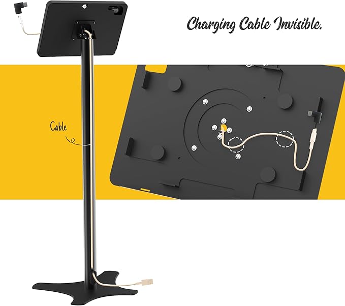 Beelta Tablet Kiosk Floor Stand, Anti-Theft, Rotate Lockable Metal Tablet Enclosure+Aluminum Pole+Metal Base, Compatible with 10.9" iPad 10th, Pro 11" 1 2 3 4, Air 4 5, Air 11"(M2/M3), iPad 11"(A16)