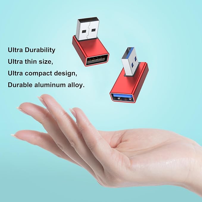 AreMe 90 Degree USB 3.0 Adapter 4 Pack, Up&Down, Left&Right Angle, Red