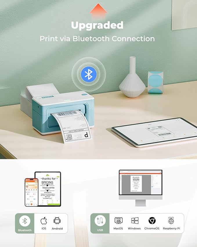 MUNBYN Bluetooth Thermal Label Printer 941BP, Wireless 300DPI 4x6 Shipping Label Printer for Small Business Compatible with Windows, Mac, iPhone, Android, PC, Amazon, Shopify, Etsy, USPS (Green)