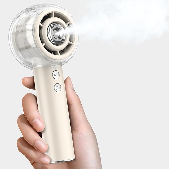 Misting Portable Handheld Fan, Powerful Turbo Motor, 6000mAh Rechargeable Battery, Personal Mini Fans with 4 Strong Wind, Cooling Gadgets for Travel, Camping, Beach, Outdoor, Gifts for Women Men-Ivory