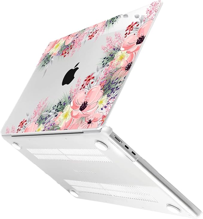 Batianda Premium Case for New MacBook Air 15 inch M5 2026 M4 2025 M3 2024 M2 2022 Model, Ultra Slim 1.2mm Glossy Protective Plastic Hardshell & Keyboard Cover & Screen Protector, Beautiful Floral