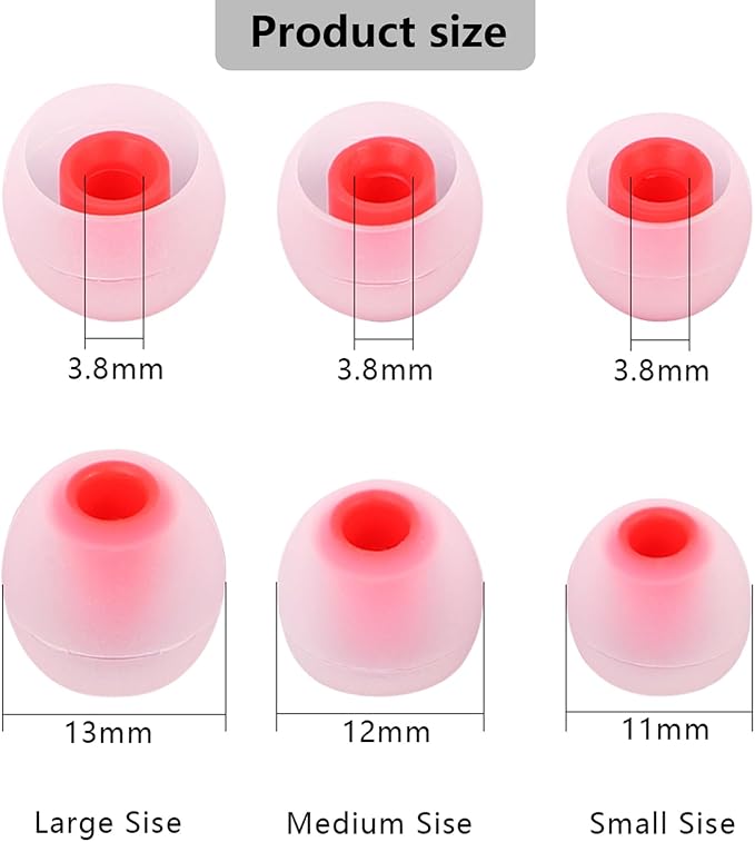 MMYQXI Earbud Replacement Tips Silicone Earbud Tips Earbud Covers Fit for in-Ear Headphones (Inner Hole 3.8mm -5.1mm) Eartips Earbud Rubber Tips 9 Pairs S/M/L, transparent/Red