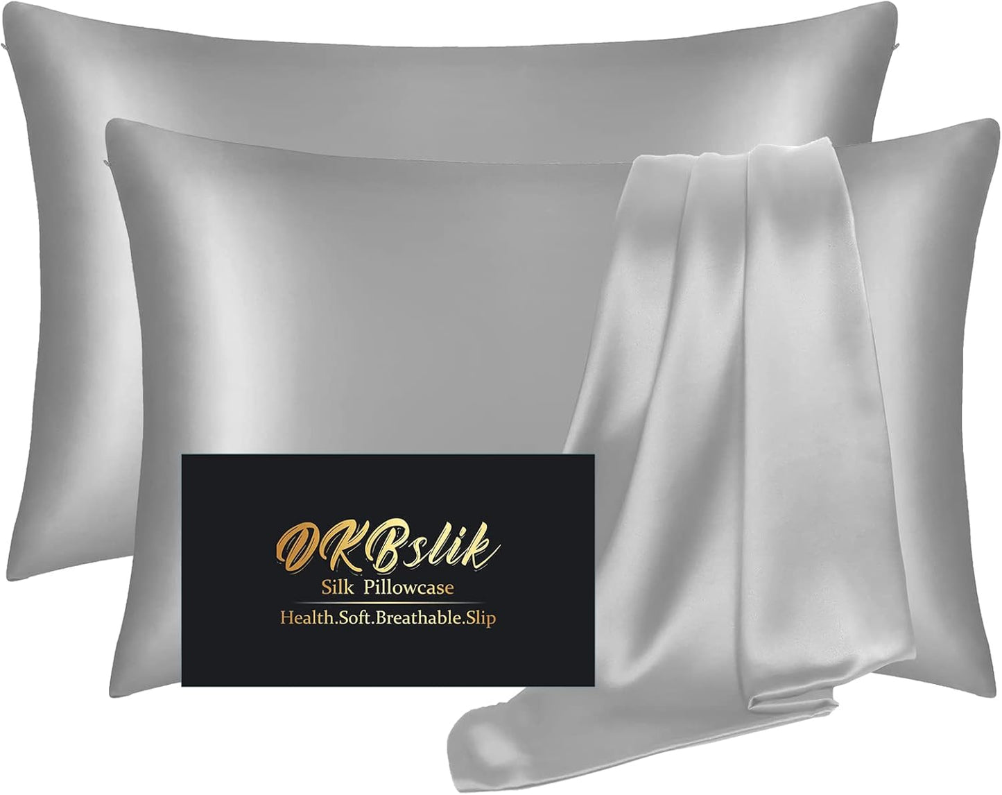 Mulberry Silk Pillowcase 2 Pack - Anti-Acne Queen Size Satin Pillow Covers for Hair & Skin | Grey