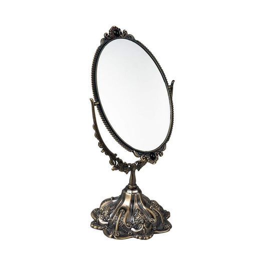 Feyarl Vintage Gold Makeup Mirror Floral Tabletop Vanity Desk Mirror with Stand Decor Wood Framed Decorative Mirror for Dressing Room Living Room Bedroom Home Wedding Deco