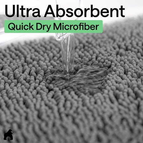 GORILLA GRIP Bath Rug Mat - Thick, Soft Absorbent Chenille | Quick-Dry Microfiber, 44x26, Grey