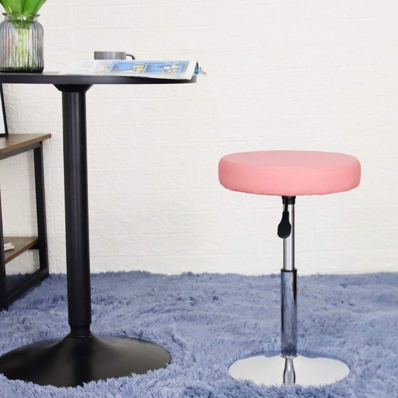 Height Adjustable Pink Short Shop Stool - Swivel Chair for Office, Spa, Salon & Tattoo Stations | Compact Design