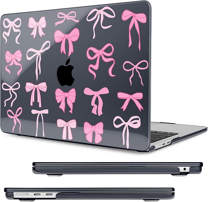 MecBevia Compatible with 2026 M5 MacBook Air 15 inch Case, 2026 2025-2023 M5 A3448 M4 A3241 M3 A3114 M2 A2941, Keyboard Cover, Screen Protector, Webcam Cover & Type-C OTG, Black Bows