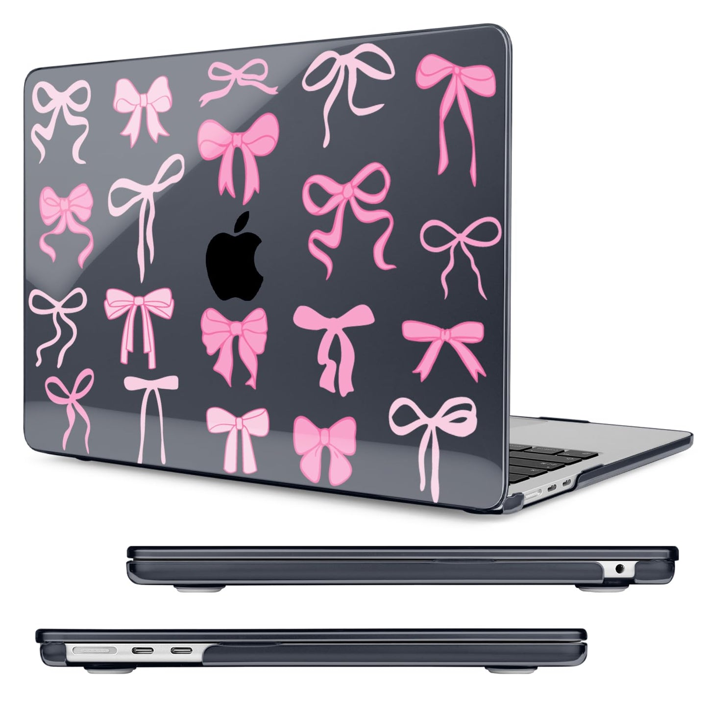 MecBevia Compatible with 2026 M5 MacBook Air 15 inch Case, 2026 2025-2023 M5 A3448 M4 A3241 M3 A3114 M2 A2941, Keyboard Cover, Screen Protector, Webcam Cover & Type-C OTG, Black Bows