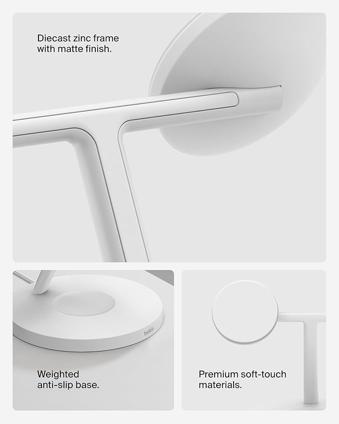 Belkin MagSafe-Compatible iPhone Charger, 3-in-1 Wireless Charging Station, Qi2-Certified 15W Wireless Charge for Apple iPhone 17 Series, Apple Watch, AirPods w/Non-Slip Base, 40W Included - White