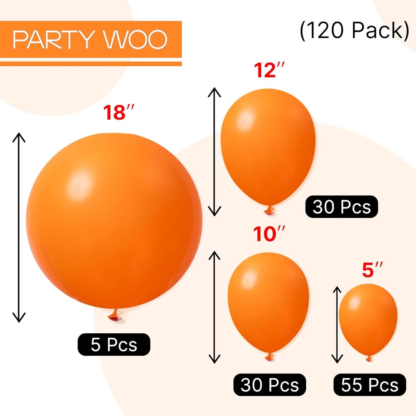 PartyWoo Orange Balloons - 120pcs Matte Fall Balloon Arch Kit | 18", 12", 10", 5" for Thanksgiving & Baby Showers