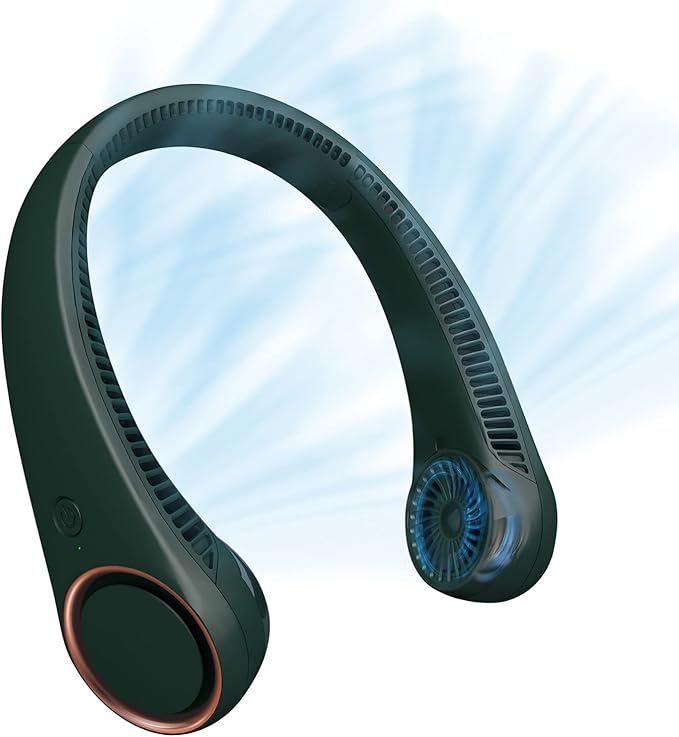 CIVPOWER Neck Fan: Portable Personal Neck Cooling Rechargeable Bladeless Fan - Hands Free 3 Speed 4000 mAh Battery USB Operated Wearable Headphone Design - Gift for Men Women Outdoor (Dark Green)