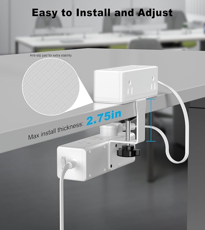 Dual Layer Desk Clamp Power Strip, Desktop Edge Mount Surge Protector with 15 AC Outlets & 4 USB Ports(20W USB-C), Ultra Thin Flat Plug & 15FT Power Cord for Office Home(ETL Listed)