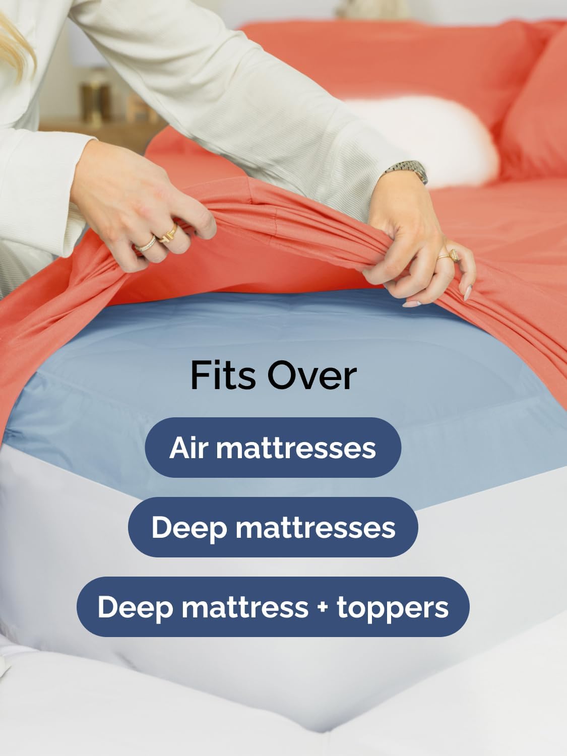 Skiennix Extra Deep Full Sheet Set - 6 Piece Breathable Cooling Bedding - Soft Wrinkle-Free Coral