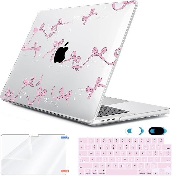 HOHAIYOO Compatible with MacBook Air 13.6 inch Case 2026 2025 2024-2022 Release M5 A3449 M4 A3240 M3 A3113 M2 A2681 with Touch ID, Plastic Hard Shell&Keyboard Cover&Screen Protector&Webcam Cover, Bows