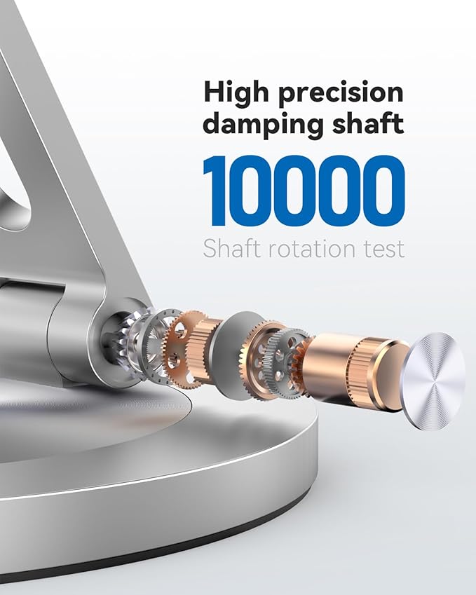 YCNEW Phone Stand for Desk, 360° Rotating Dual Adjustable Foldable Holder, Heavy Solid All-Aluminum Base Anti-Slip Stable Support for Home Office Study, Fits iPhone Galaxy 4-8" Phones (Silver)