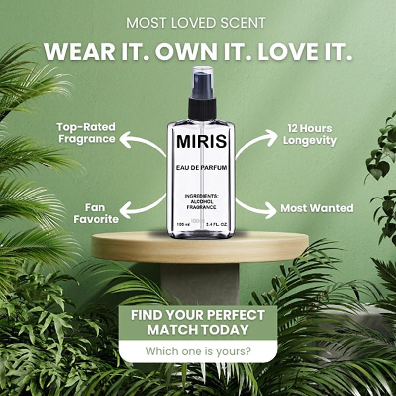 MIRIS No. 35470, Inspired by Chrome, Long-Lasting Eau de Parfum for Men, Spray 3.4 Fl Oz / 100 ml