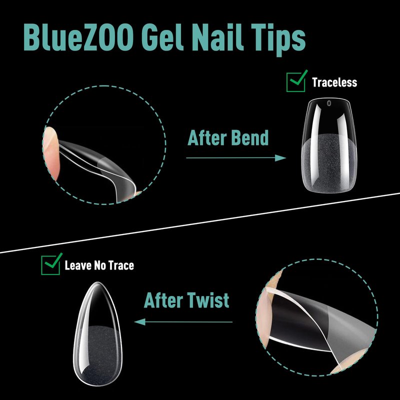 Soft Gel False Nail Tips 3 Styles Kit - Medium Almond, Square and Ballerina, 360PCS Pre-shaped Half Matte Full Cover Acrylic Nail Tips, Nail Extension DIY Manicure Salon Home, 12 Sizes,BlueZOO