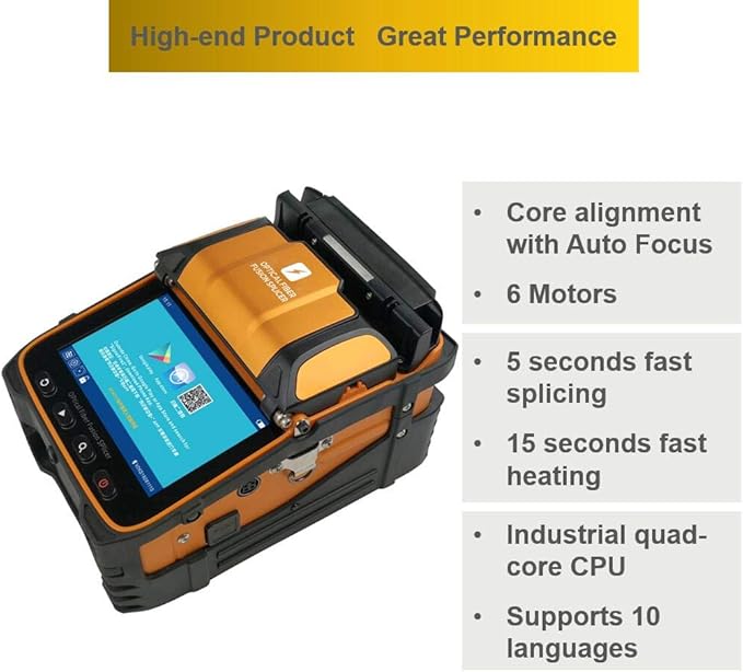 QIIRUN Fusion Splicer AI-9, Fiber Splicer Kit with Upgraded 5" Touch Screen 6-Motor Core Alignment, 5s Fast Splice Fiber Optic Splicing Machine for FTTH SM/MM Cable Installation
