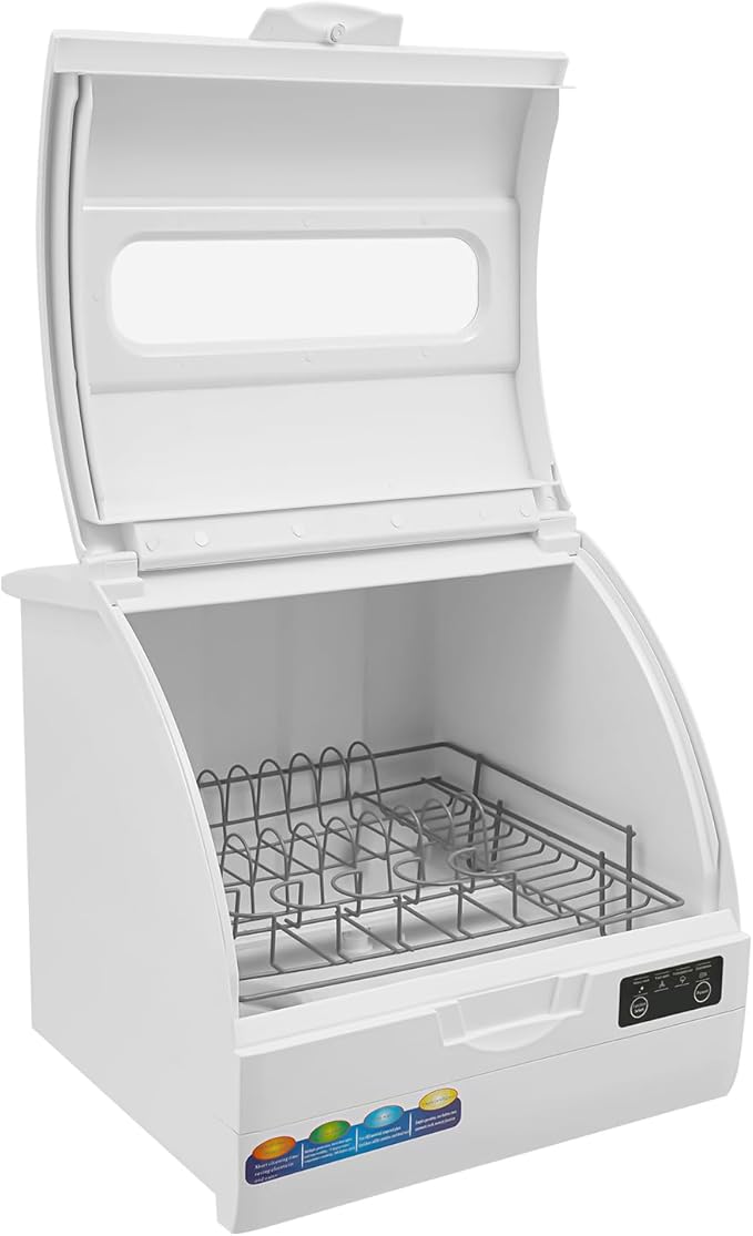 Portable Countertop Dishwasher, 1200W Mini Dishwasher W/Build-in 6L Tank & 4 Wash Modes, Tabletop Small Dish Washer W/Tempered Glass Window & 360° Dual Spray for Apartments & RVs